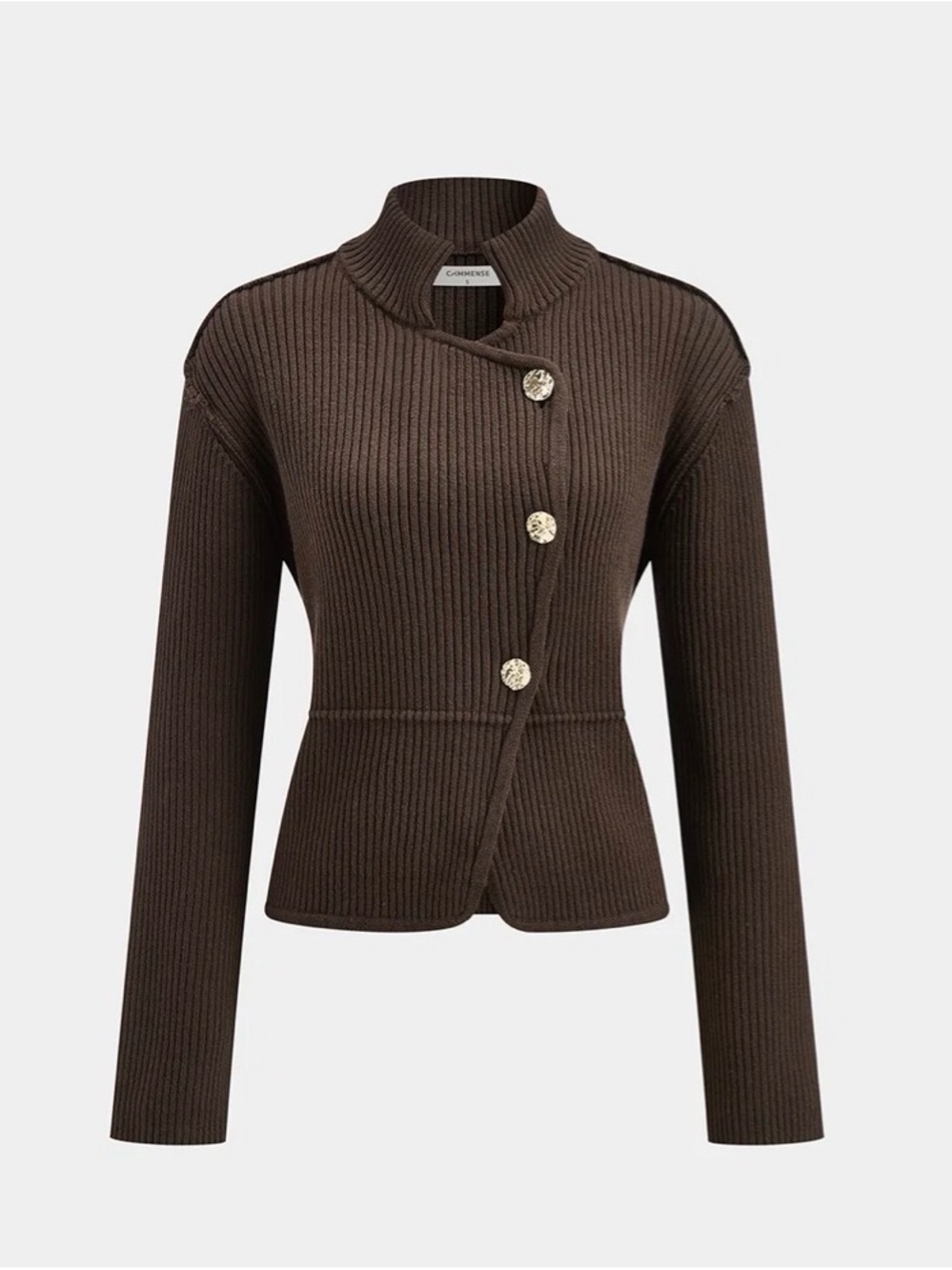 Commense Stand Collar Asymmetric Button Cardigan